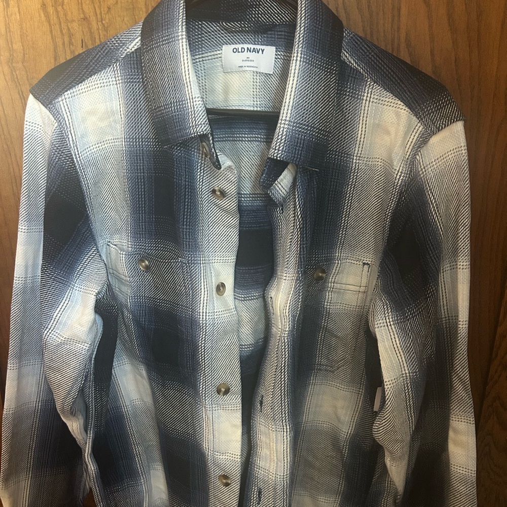 Old Navy Blue and White Plaid Casual Button Down Shirt